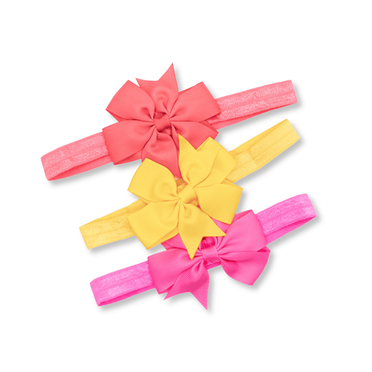 Baby Headband with Bow | Set of 3 | Grosgrain Pink & Yellow FINAL SALE | spsb