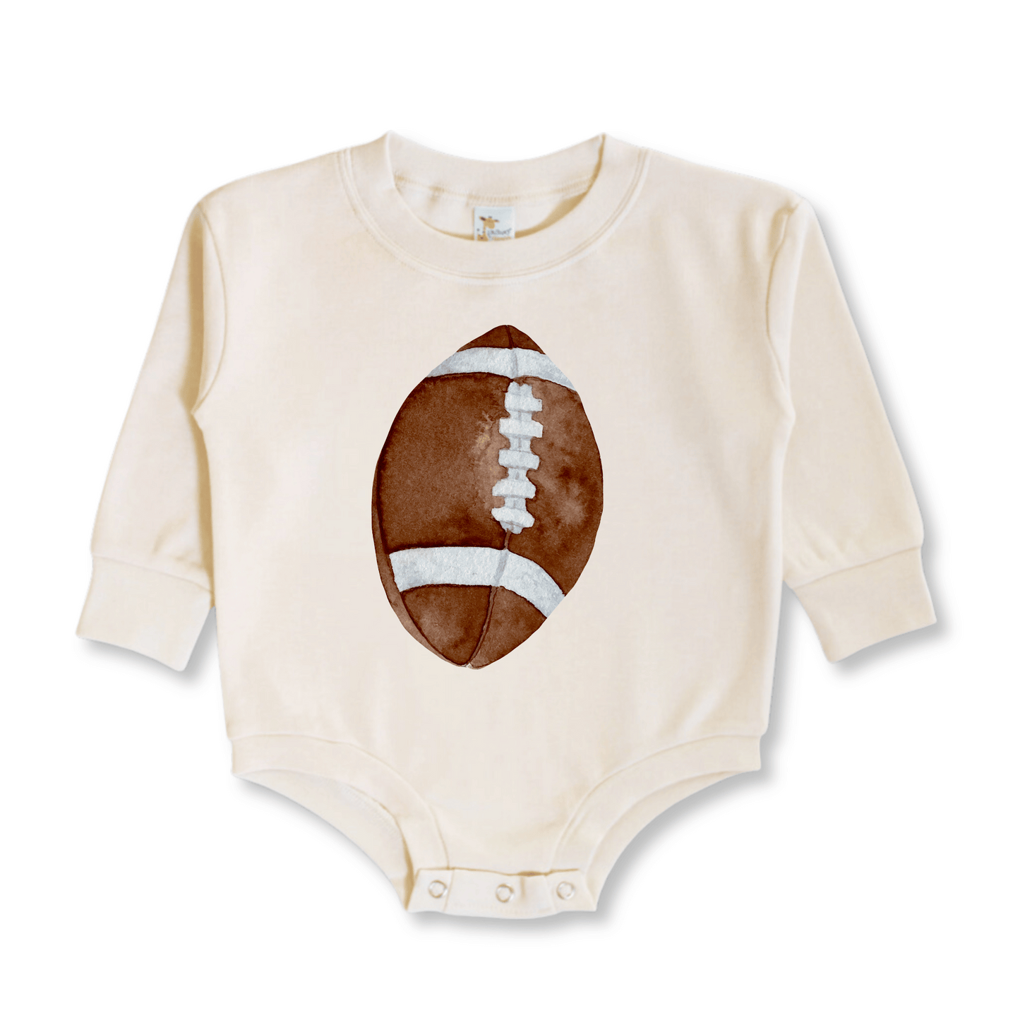 WHOLESALE | Baby & Toddler Bubble Romper | Long Sleeves | 100% Cotton | Sizes 0-3m up to 12-18m | Football Bow | Beige | Pack of 6