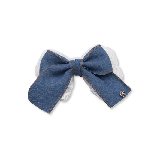 Baby & Toddler Bow | Clip in Hairbow | Large Bow | Denim & Lace