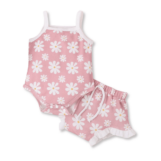 Baby & Toddler Set | Sizes 0-3m up to 9-12m | Runs Big - Size Down | Mauve Daisies