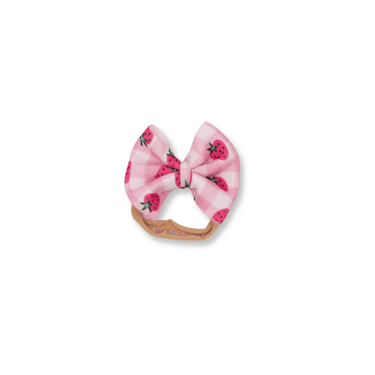 Baby & Toddler Headband | Handmade | Nylon | Medium Bow | 0-24m | Strawberries | sbb