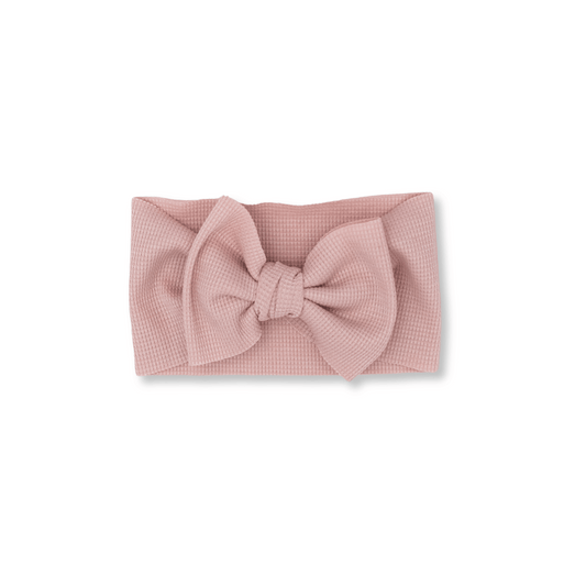 Baby Head Wrap | Handmade Bow | Large Bow | Waffle Knit | Rose Pink | FINAL SALE