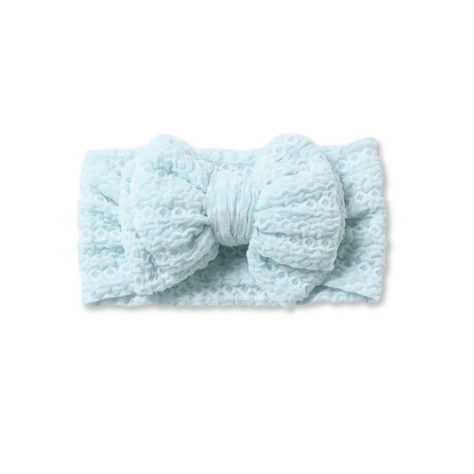 Baby Head Wrap | Large Bow | Lace Nylon | Size 0-9m+ | Baby Blue | hwb4