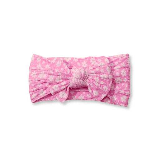 Baby Head Wrap | Medium Bow | Sizes 0-12m+ | Pink Floral | hwb1