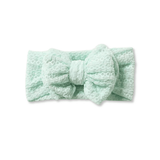 Baby Head Wrap | Large Bow | Lace Nylon | Size 0-9m+ | Mint Green | hwb4