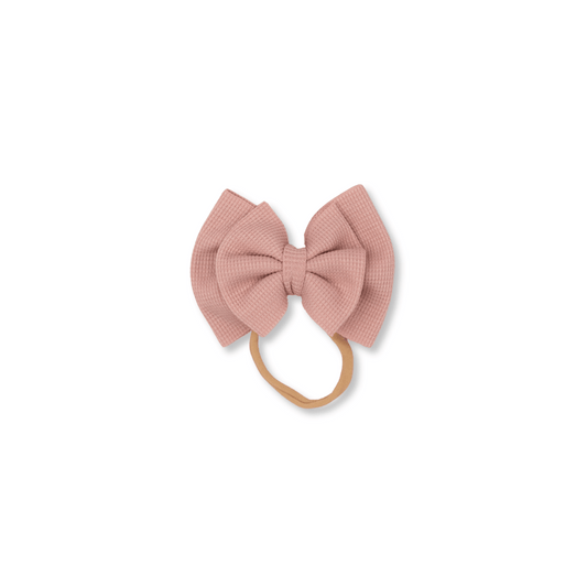 Baby Headband | Handmade | Large Double Bow | Waffle Knit | Rose Pink | FINAL SALE