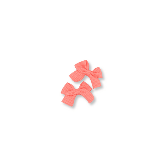 Baby & Toddler Piggy Bows | Set of 2 | Clip in Hairbow | Mini Bow | Coral | ssclip