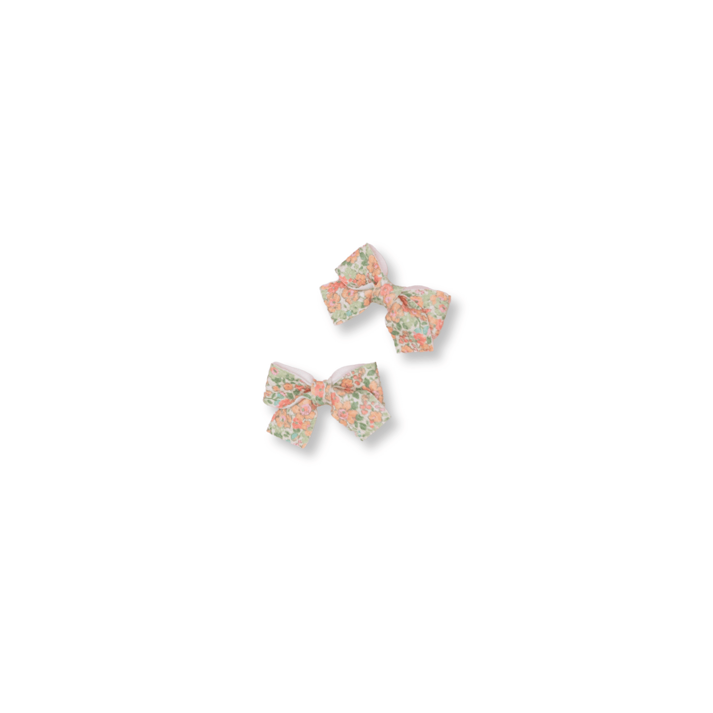 Baby & Toddler Piggy Bows | Set of 2 | Clip in Hairbow | Mini Bow | Orange & Green Floral | ssclip