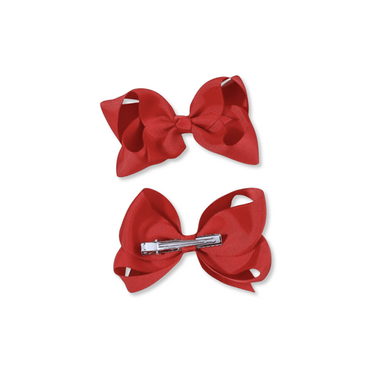 Baby & Toddler Bow Set of 2 | Clip in Hairbow | Medium Bow | Grosgrain | Cherry Red | spsb