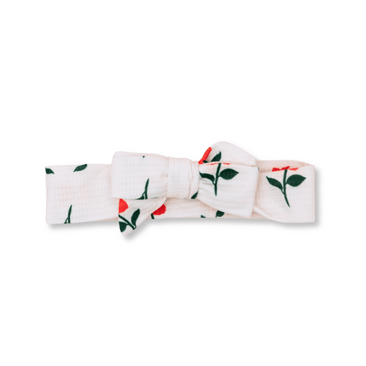 Baby Head Wrap | Handmade | Medium Bow | Fits 3-12m+ | Red Flowers | hwb2