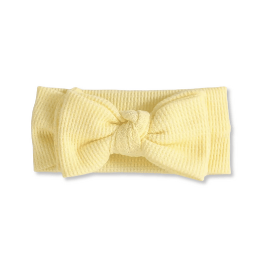 Baby Head Wrap | Large Bow | Cotton Knit | 3-12m+ | Light Yellow | hwb3