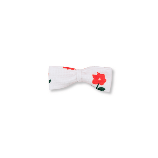 Clippy Bow | Clip in Hairbow | Handmade | Medium Bow | Red Flowers | spsb