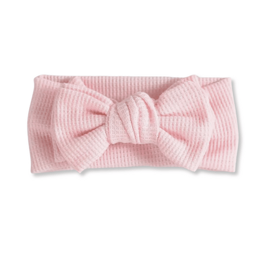 Baby Head Wrap | Large Bow | Size 3-12m+ | Cotton Knit | Light Pink | hwb3