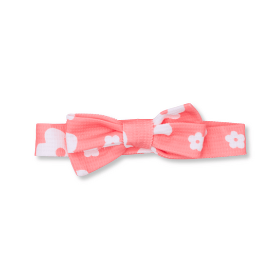 Baby Head Wrap | Handmade | Medium Bow | Fits 3-12m+ | Coral Flowers | hwb2