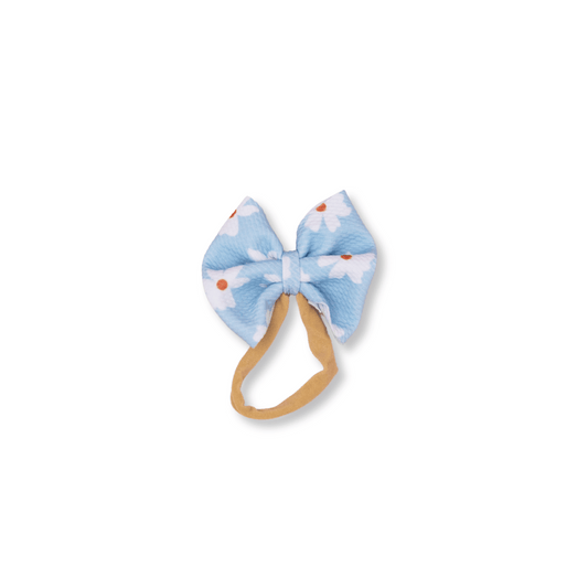 Baby & Toddler Headband | Handmade | Nylon | Medium Bow | 0-24m | Blue Daisies | sbb