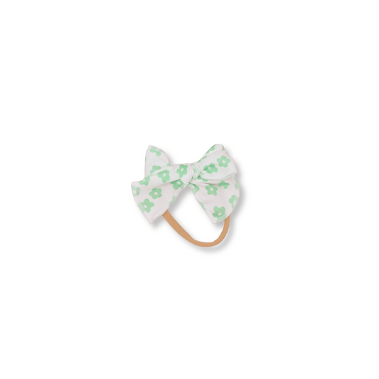 Baby Headband | Small Bow | 0-24m | Mint Green Flowers | sbb