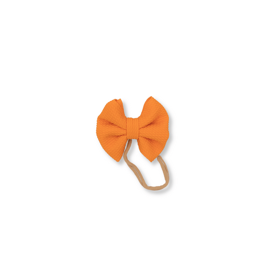 Baby & Toddler Headband | Handmade | Nylon | Medium Bow | 0-24m | Bright Orange | sbb
