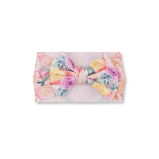Baby Head Wrap | Handmade Bow | Large Bow | Sizes 0-12m+ | Watercolor Floral | hwb5