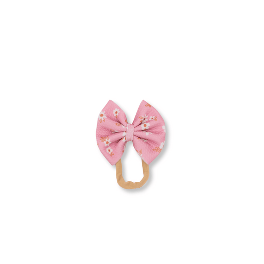 Baby & Toddler Headband | Handmade | Nylon | Medium Bow | 0-24m | Fuchsia Daisies | Pink | sbb