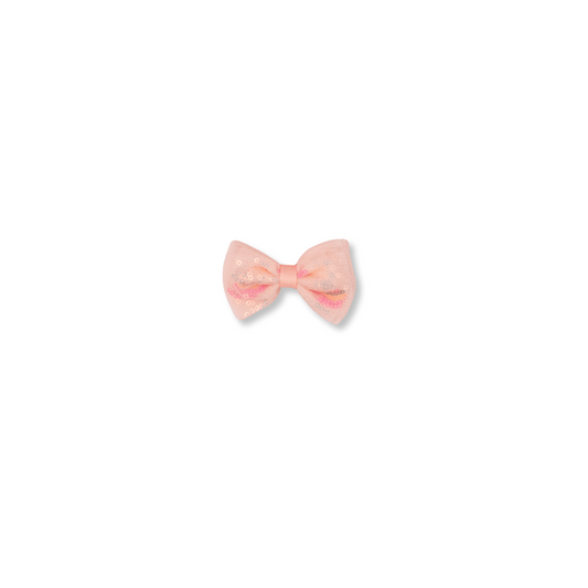 Baby & Toddler Bow | Clip in Hairbow | Tulle & Sequins | Small Bow | Peach | FINAL SALE