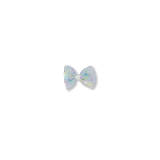 Baby & Toddler Bow | Clip in Hairbow | Tulle & Sequins | Small Bow | Light Blue | FINAL SALE