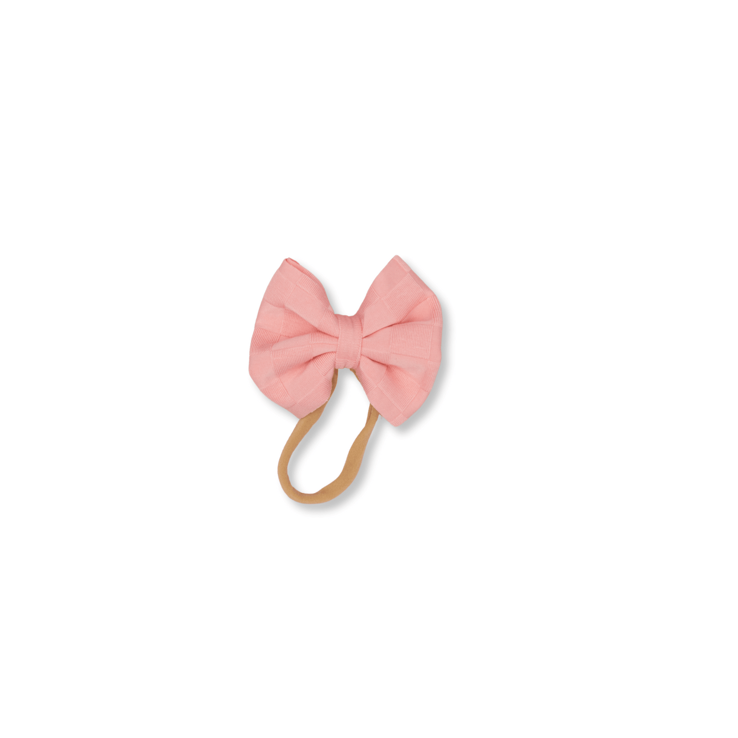 Baby & Toddler Headband | Handmade Bullet Bow | Nylon | Medium Bow | 0-24m | Two-tone Checkerboard | Pink | FINAL SALE