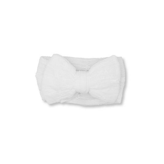 Baby Head Wrap | Stretchy Lace | Large Bow | 0-12m+ | White