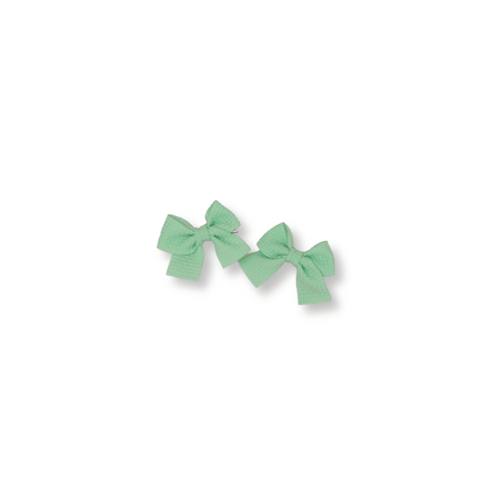 Baby & Toddler Piggy Bows | Set of 2 | Clip in Hairbow | Mini Bow | Mint Green | ssclip