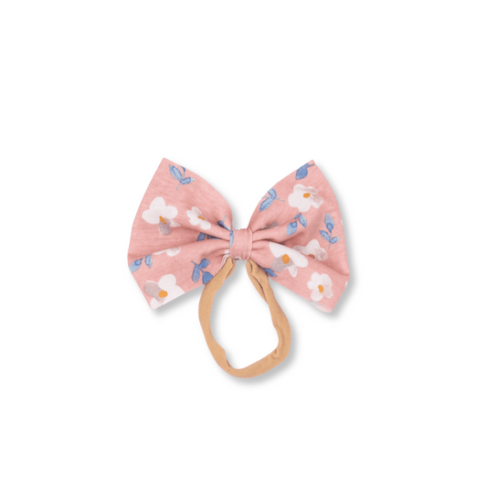 Baby Headband | Handmade | Large Bow | Size 0-24m | Pink Daisies | FINAL SALE