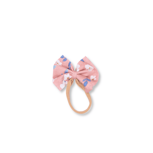 Baby & Toddler Headband | Handmade | Nylon | Medium Bow | 0-24m | Pink Daisies | Pink | FINAL SALE