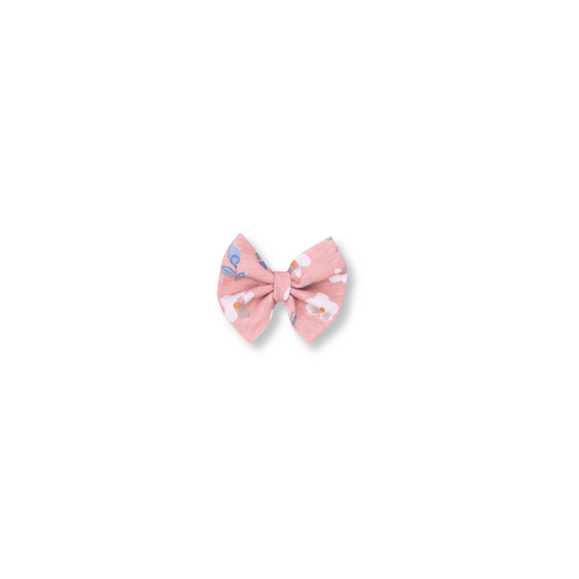 Baby & Toddler Bow | Clip in Hairbow | Handmade | Small Bow | Pink Daisies | FINAL SALE