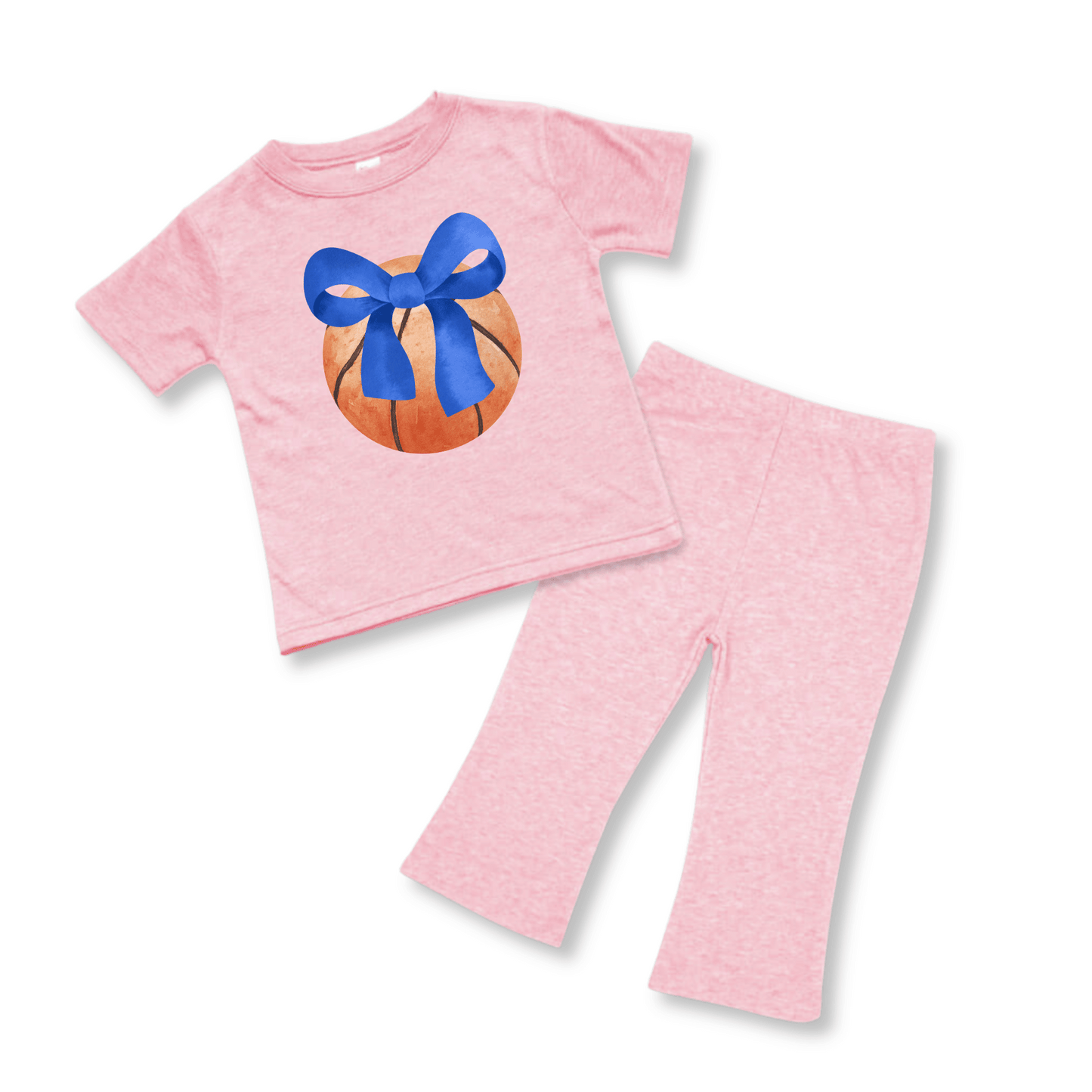 BabyTwo-Piece Set | Short Sleeves | Sizes 3-6m to 12-18m | Pink Heather | Basketball Bow