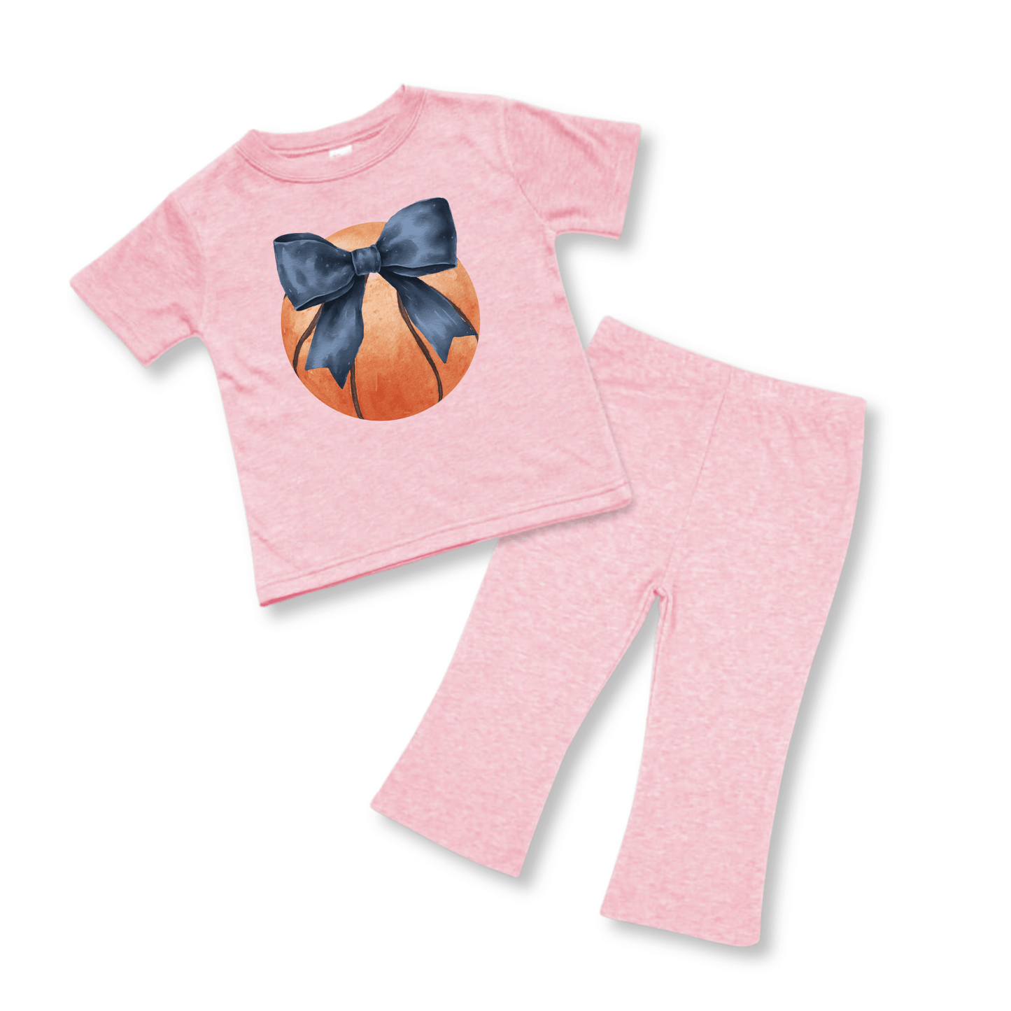 BabyTwo-Piece Set | Short Sleeves | Sizes 3-6m to 12-18m | Pink Heather | Basketball Bow