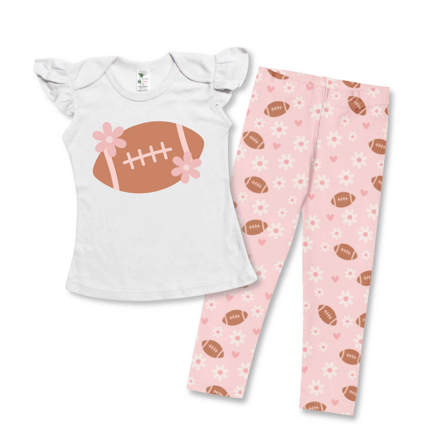 Toddler Football Outfit | 2T to 5T | Flutter Sleeve | Footballs and Daisies