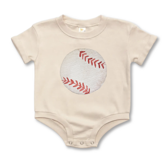Baby Boys Romper | Baseball | Short Sleeves | Sizes 0-3m up to 12-18m | Baseball & Bow