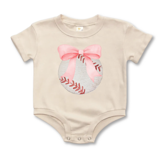 Baby & Toddler Romper | Baseball | Short Sleeves | Sizes 0-3m up to 12-18m | Baseball & Bow