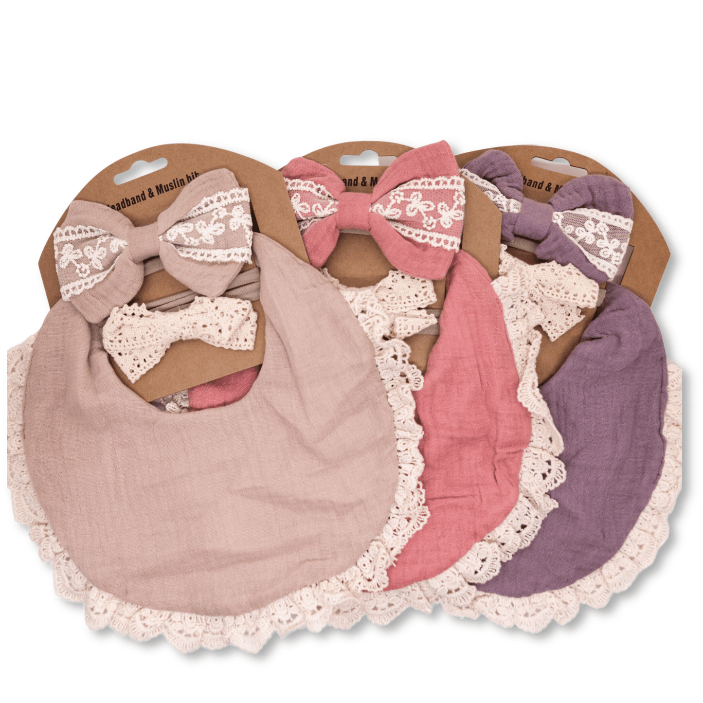 Baby Girl Bib & Lace Bow Set | Muslin & Lace |  FINAL SALE  | spsb