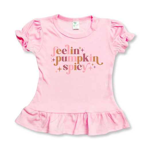 Toddler Girl Ruffle Shirt | Short Sleeves | Sizes 2T to 5T | Pink | Feelin' Pumpkin Spicy | FINAL SALE