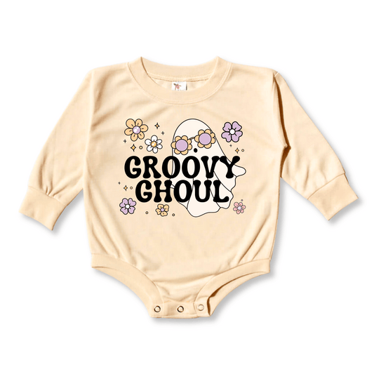 Baby & Toddler Romper | Halloween | Cream Long Sleeves | 100% Cotton | Sizes 0-3m up to 12-18m | Groovy Ghoul | FINAL SALE