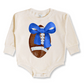WHOLESALE | Baby & Toddler Bubble Romper | Long Sleeves | 100% Cotton | Sizes 0-3m up to 12-18m | Football Bow | Beige | Pack of 6