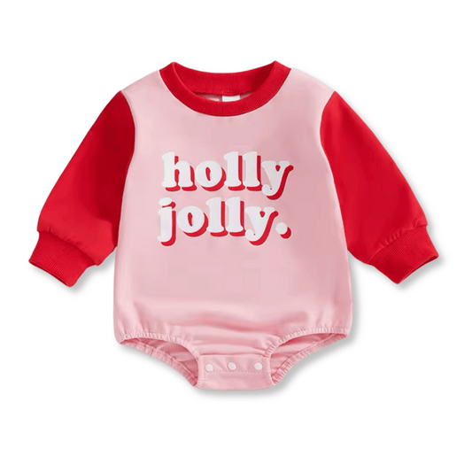 Baby & Toddler Girl's Bubble Romper | Sizes 0-3m to 12-18m | Holly Jolly | FINAL SALE