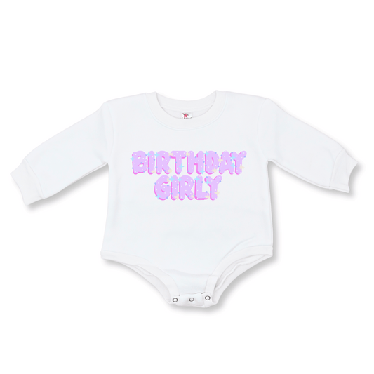 Baby Bubble Romper | 0-3m to 12-18m | Fleece | Pink or Purple | Birthday Girly | FINAL SALE