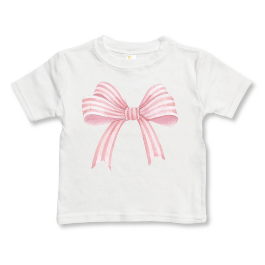 Toddler T-shirt | 100% Cotton | Short Sleeves | Sizes 2T to 5/6T | Pink Striped Bow | FINAL SALE