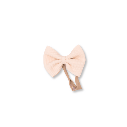 Baby Headband | Handmade | Nylon | Large Bow | Size 0-24m | Cream | FINAL SALE