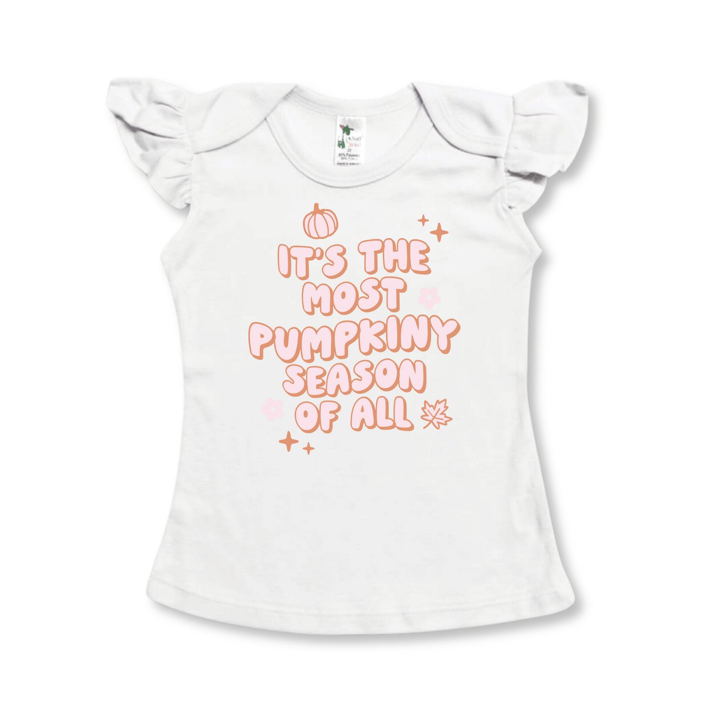 Toddler Flutter Shirt | Halloween | Short Sleeves | Sizes 2T to 5T | White | Pumpkiny Season | FINAL SALE