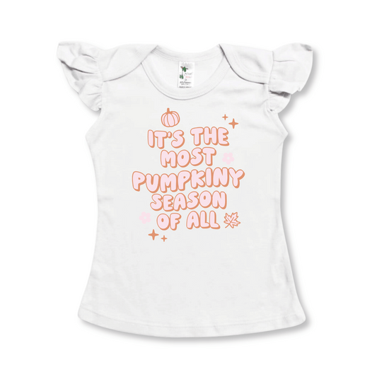 Toddler Flutter Shirt | Halloween | Short Sleeves | Sizes 2T to 5T | White | Pumpkiny Season | FINAL SALE