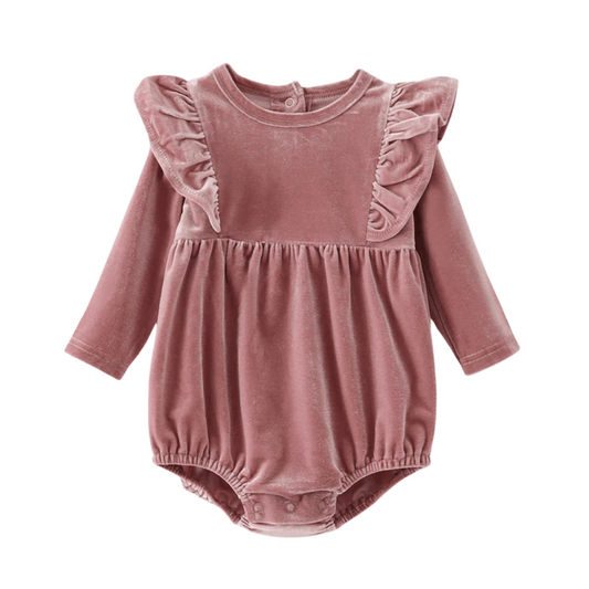 Baby Romper Bodysuit | Sizes 3-6m to 18-24m | Luxe Velvet | Pink | FINAL SALE