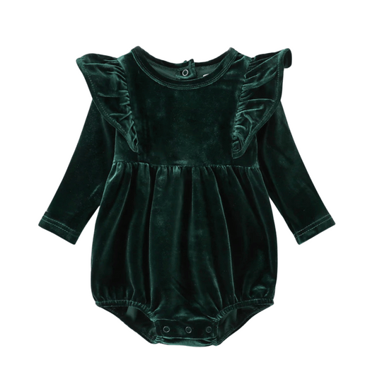 Baby Romper Bodysuit | Sizes 3-6m to 18-24m | Luxe Velvet | Forest Green | FINAL SALE