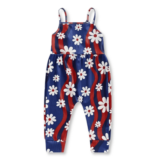 Baby & Toddler Jumpsuit | Sizes 6-12m up to 2/3T | Red, White & Blue Daisies