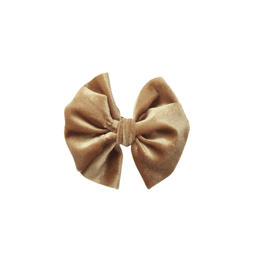 Baby & Toddler Bow | Clip in Hairbow | Velvet | Medium Bow | Gold | FINAL SALE